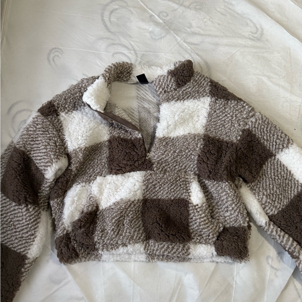 SHEIN Brown and Cream Teddy Jacket